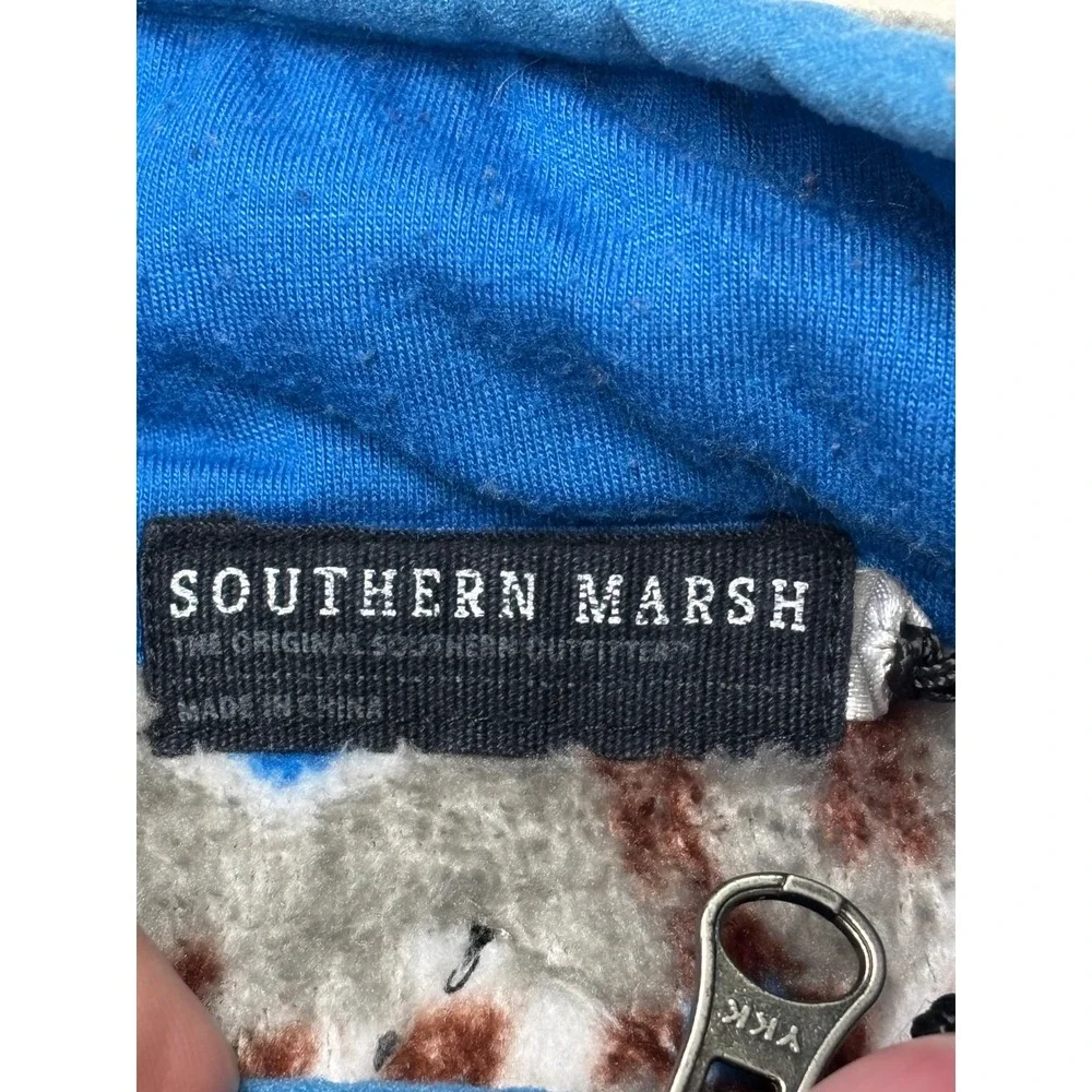 Southern Marsh Aztec Llama Fleece Quarter Zip Pullover Mens Gray Blue Multicolor